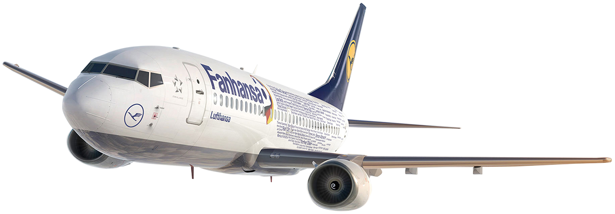 Lufthansa Fanhansa fliegt mit den Namen der Fans lackiert über den Wolken